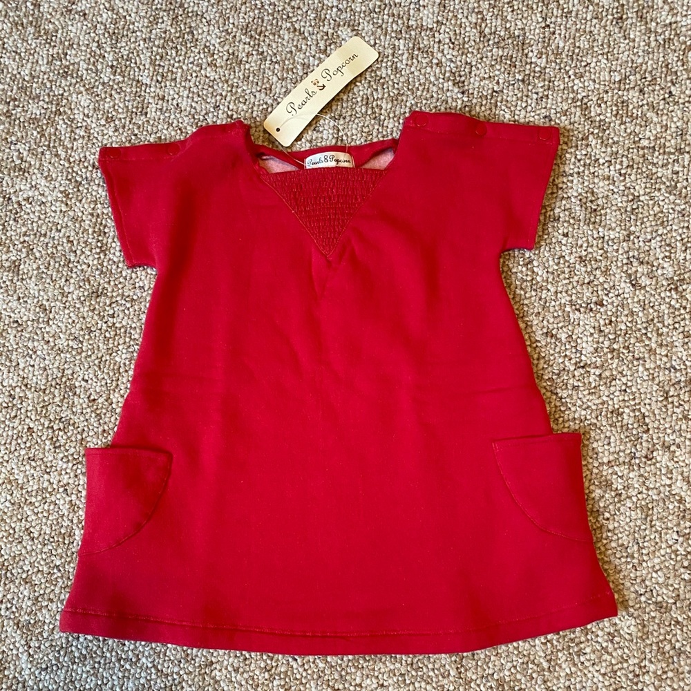 Pearls & Popcorn French Terry Red Dress